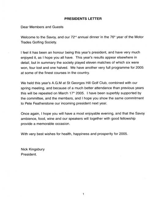 Presidents Letter