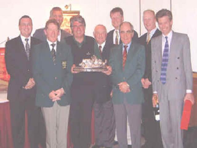 1st Prize Winners L to R, Jeff Cowan (Texas S), James Ware (Texas S), Brice Adamson (Car Collection Trophy), Derek Allen (Riches Trophy), Melvin Dawkins (Captain for the Day), Jeff Cowan (Guest Div. 2), Lionel Squire (President 2002), Ed Spitzer (Texas S), Neil Curtis (Guest Div. 1)